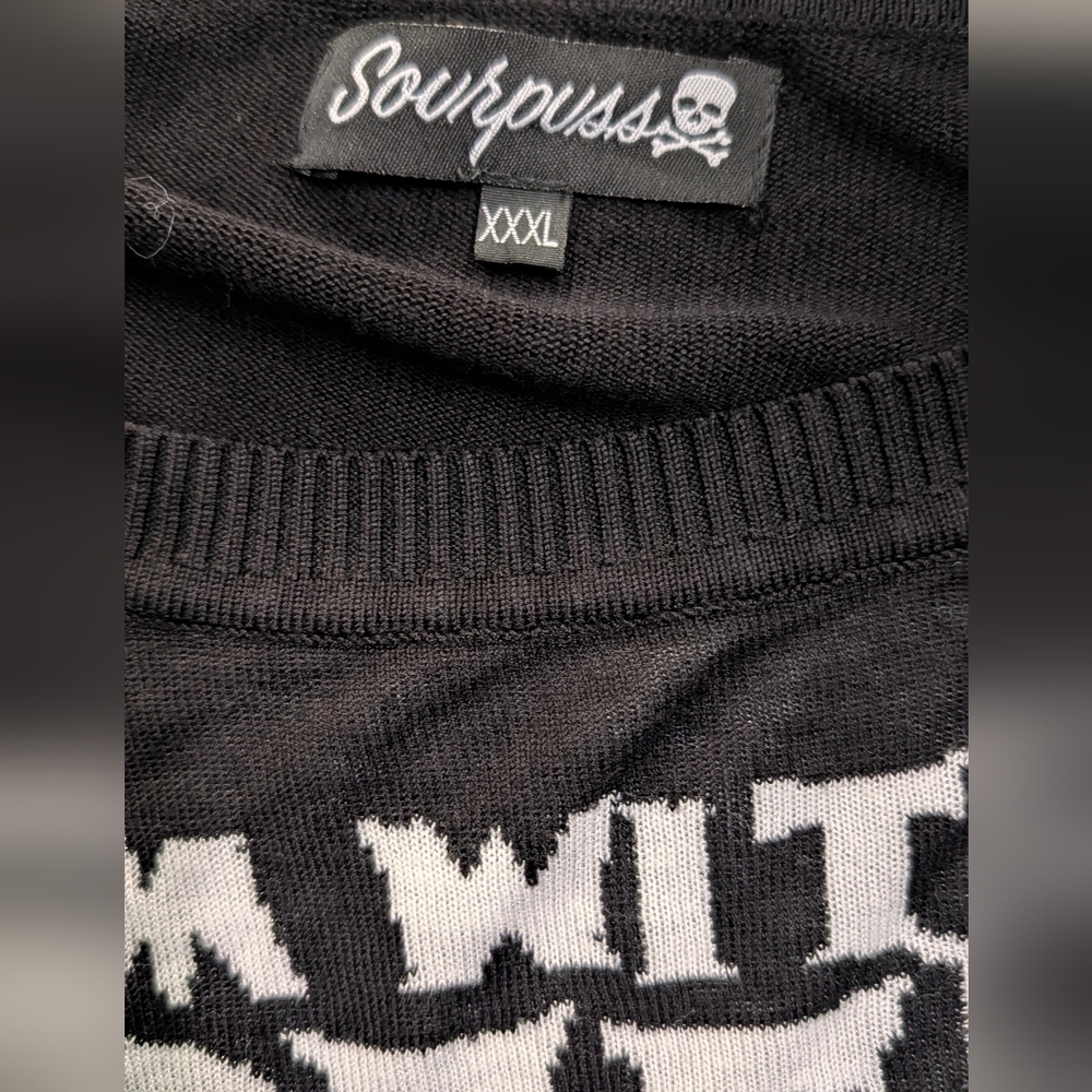 Sourpuss I'm With Creepy Skeleton Goth Sweater XXXL Black - Picture 4 of 10
